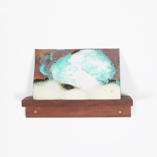 Copper verdigris, white enamel