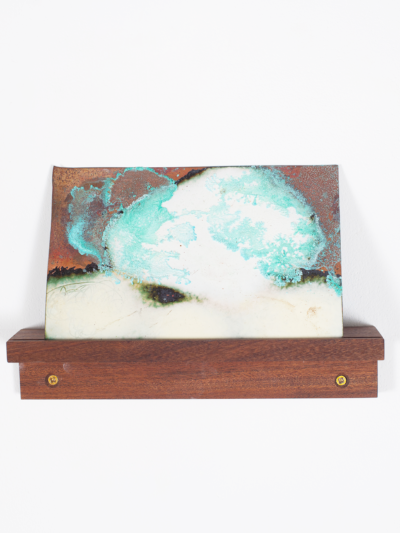 Copper verdigris, white enamel