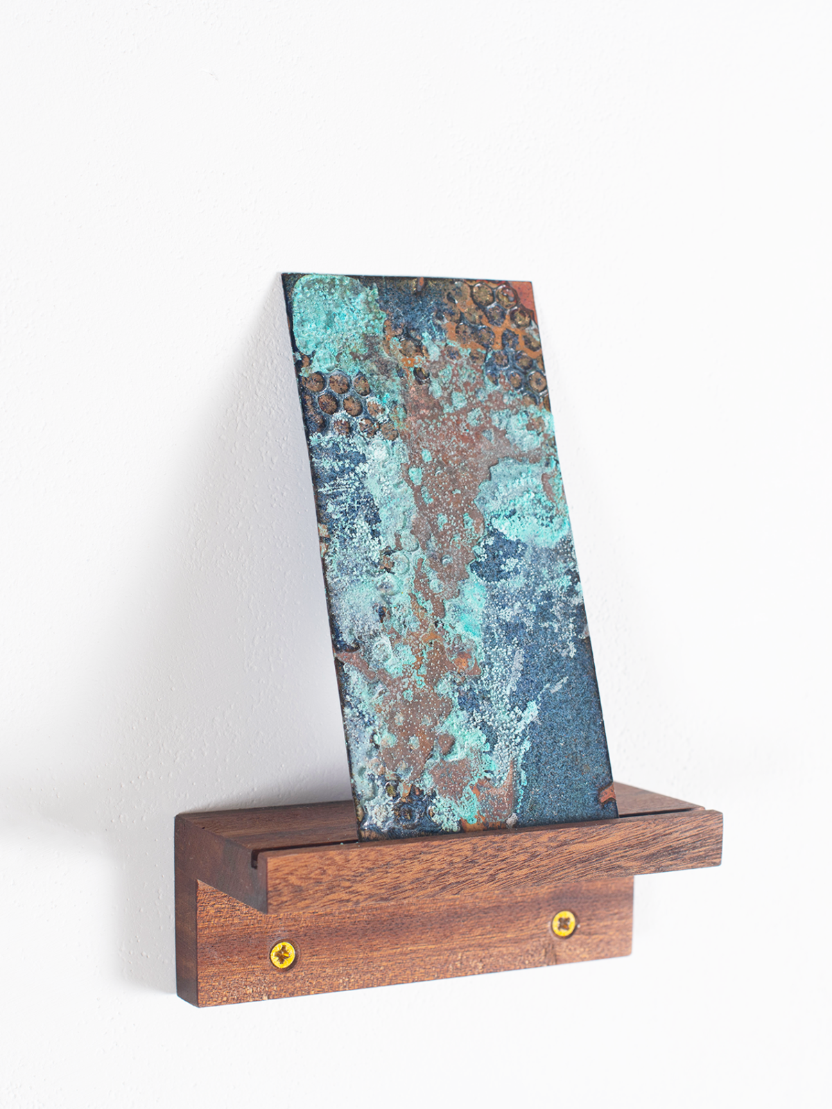 Copper verdigris, blue enamel