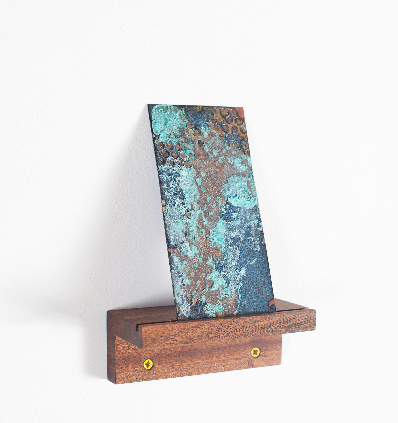Copper verdigris, blue enamel