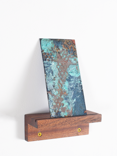 Copper verdigris, blue enamel
