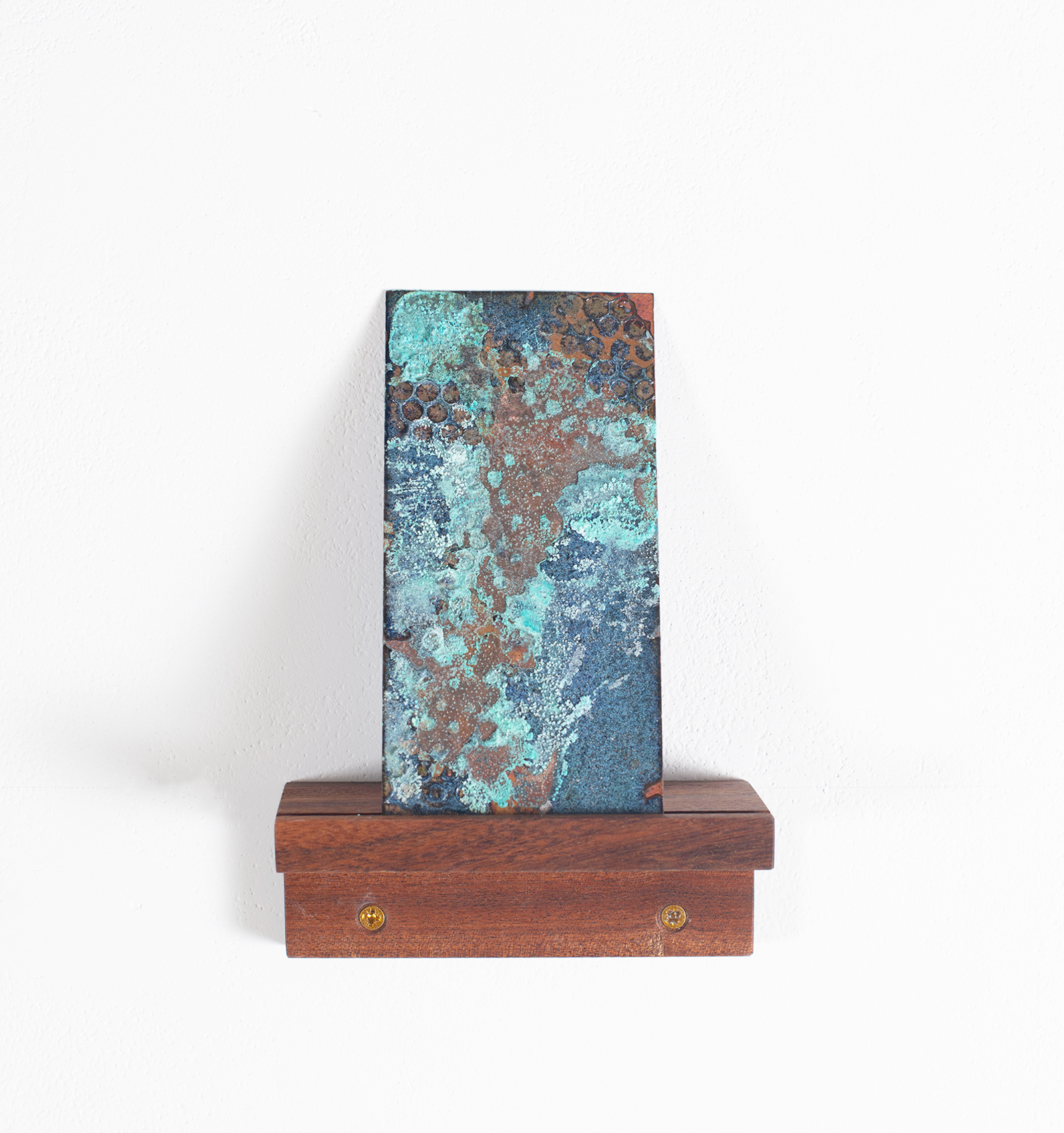 Copper verdigris, blue enamel