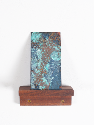 Copper verdigris, blue enamel