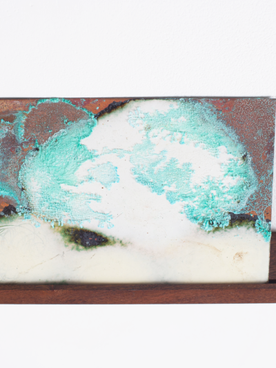 Copper verdigris, white enamel