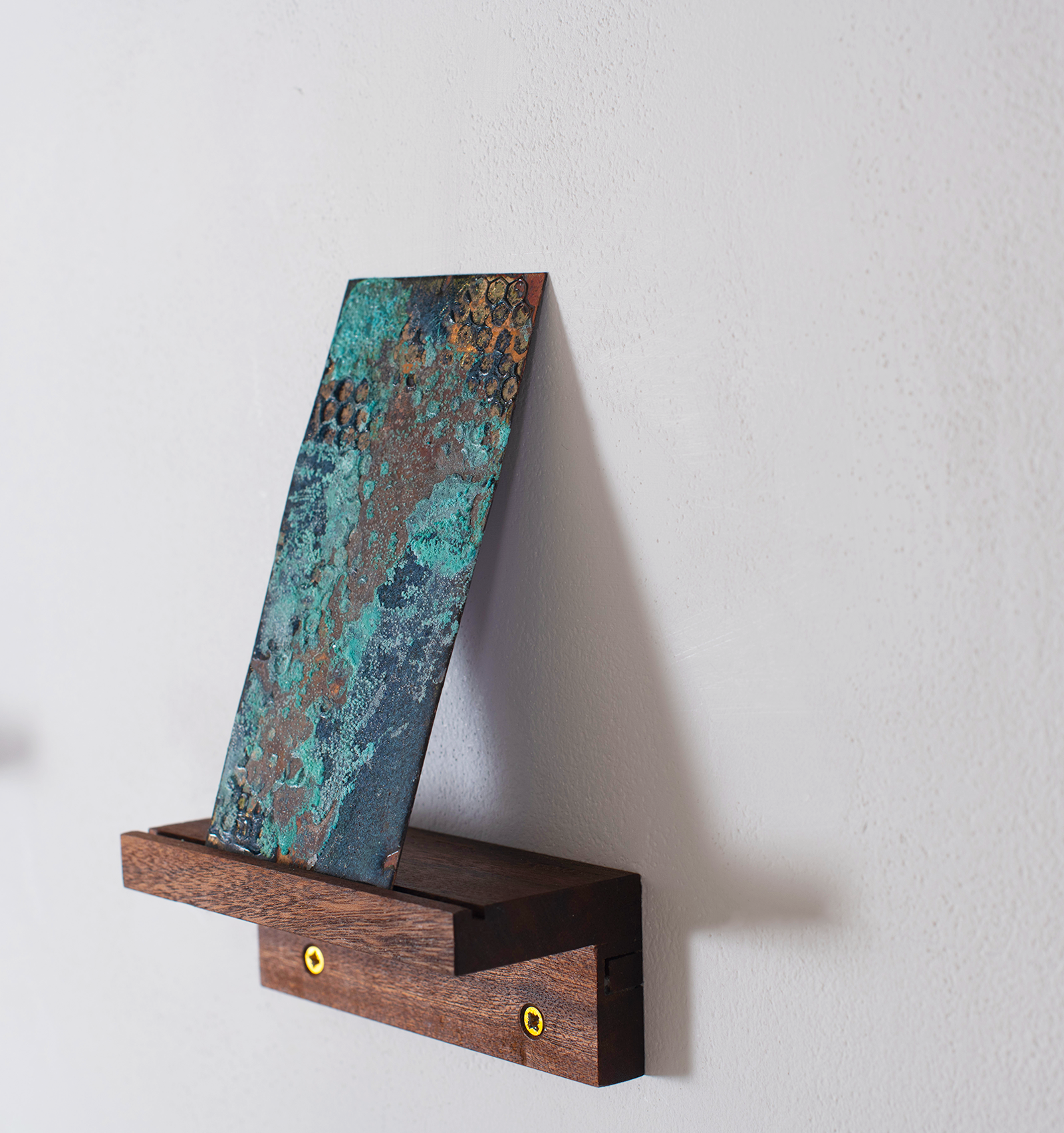 Copper verdigris, blue enamel